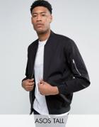 Asos Tall Bomber Jacket With Sleeve Zip In Black - Black