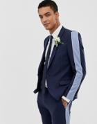 Twisted Tailor Super Skinny Suit Jacket With Contrast Stripe - Navy