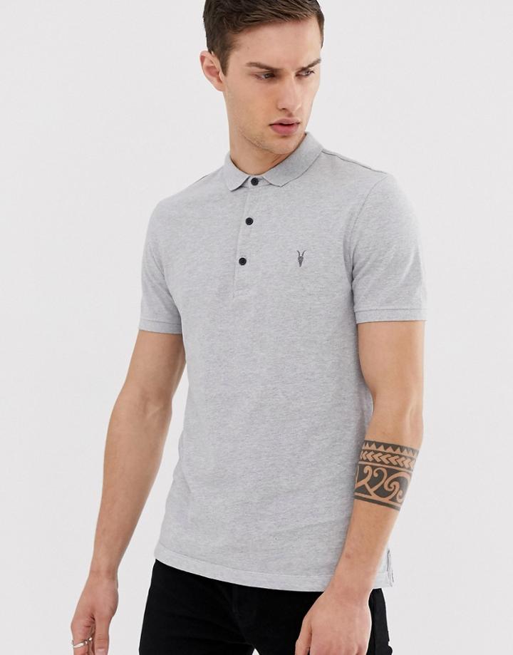 Allsaints Short Sleeve Polo With Ramskull In Gray Marl - Gray