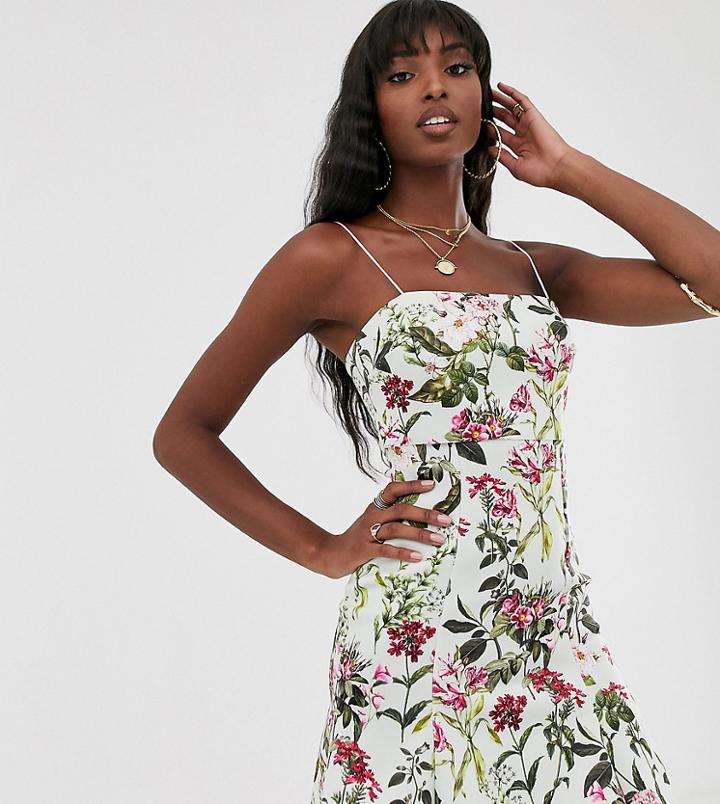 Asos Design Tall Botanical Print Crop Top Skater Mini Dress - Green