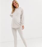 Asos Design Maternity Lounge Ribbed Velour Drop Armhole Hoodie & Legging Set-beige