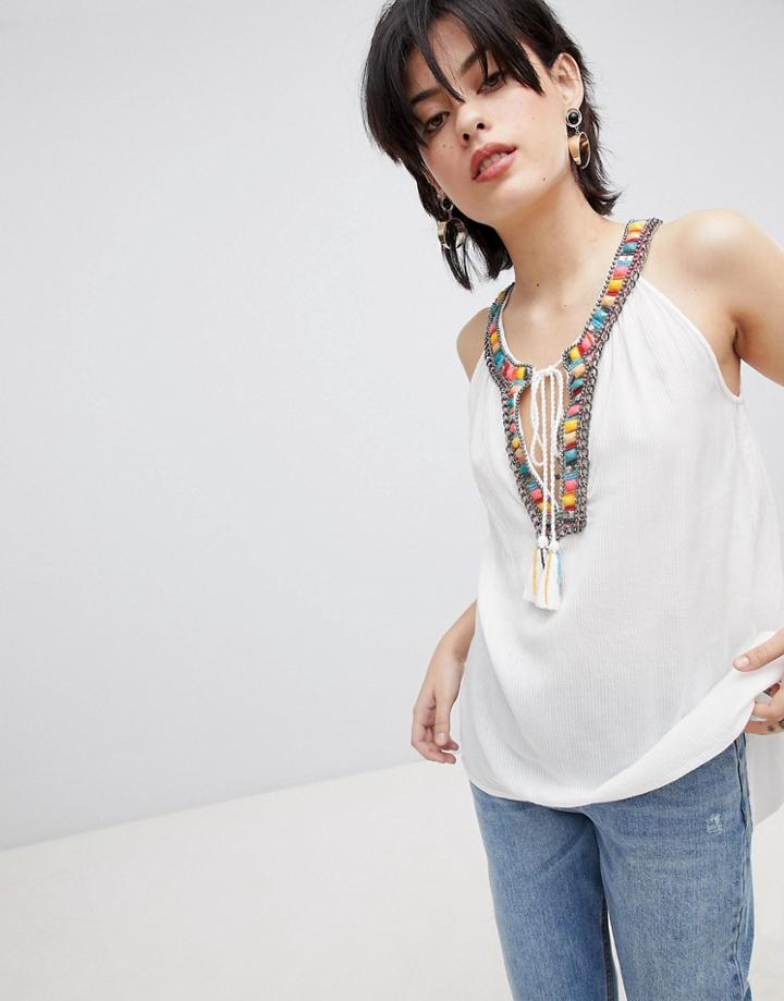 Deby Debo Karim Embroidered Trim Tank Top - Cream