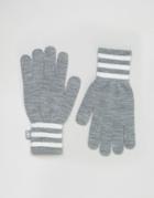 Adidas Originals Knitted Gloves With Three Stripe Trim - Gray