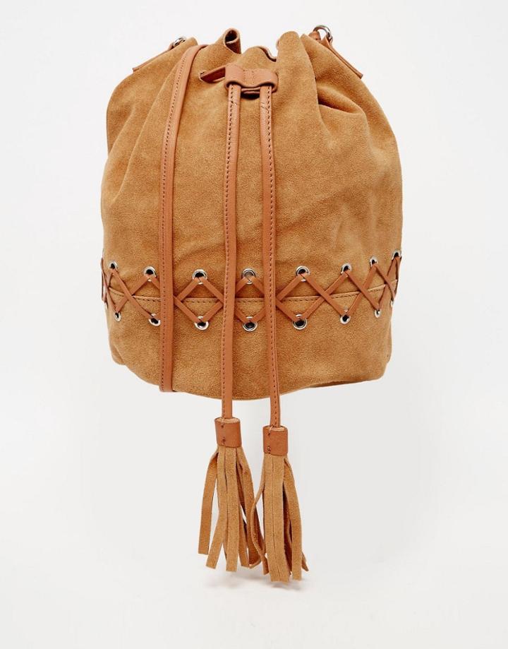 Asos Suede Cross Stitch Duffle Bag - Tan