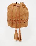 Asos Suede Cross Stitch Duffle Bag - Tan