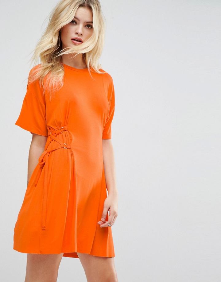 Asos Mini T-shirt Dress With Corset Detail - Orange
