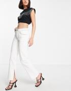 Asos Design Mid Rise '90's' Straight Leg In White With Rhinestone Hotfix-green