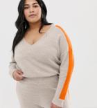Asos Design Curve Two-piece Sweater With Tipping - Gray