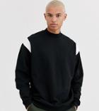 Asos Design Tall Oversized Sweatshirt With Turtleneck & Cut & Sew Panels-black