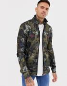 River Island Track Jacket With Floral Print In Dark Green - Green