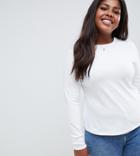 Asos Design Curve Ultimate Top With Long Sleeve And Crew Neck In White - White