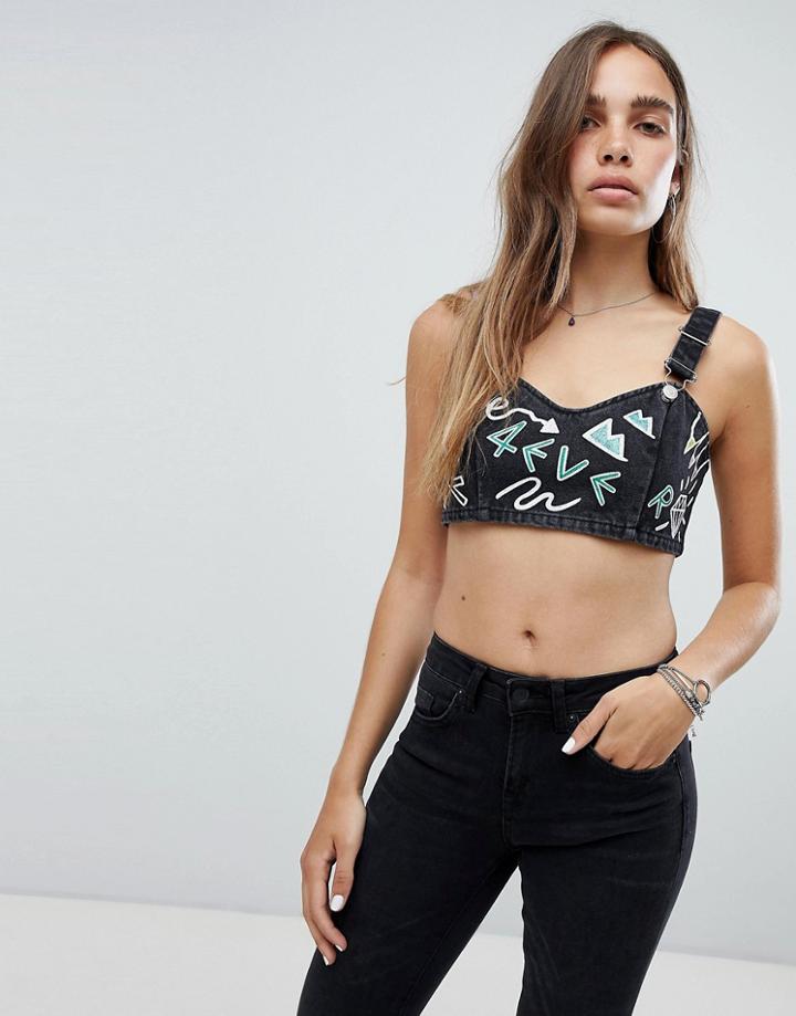 Signature 8 Graffiti Denim Overall Top - Black