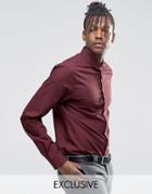 Noak Skinny Smart Shirt With Micro Collar In Tonal Check - Red