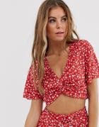 Pull & Bear Pacific Ditsy Floral Vneck Top Two-piece In Red - Red