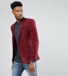 Asos Tall Super Skinny Blazer In Red Wool Mix Mini Check - Red