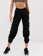 Motel High Waist Cargo Pants With Leg Straps-black