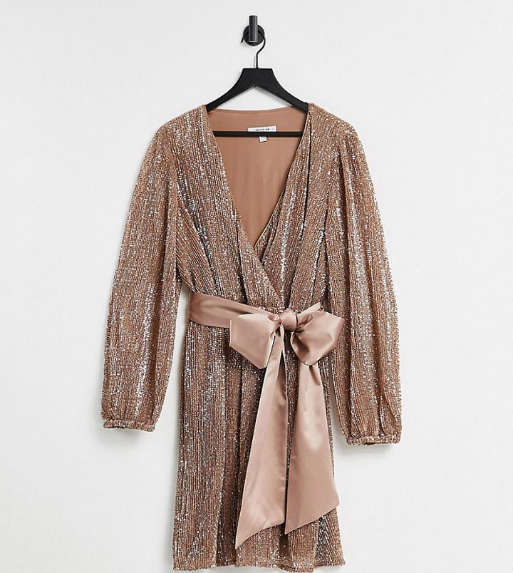 Ever New Curve Sequin Wrap Mini Dress In Copper-pink