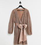 Ever New Curve Sequin Wrap Mini Dress In Copper-pink