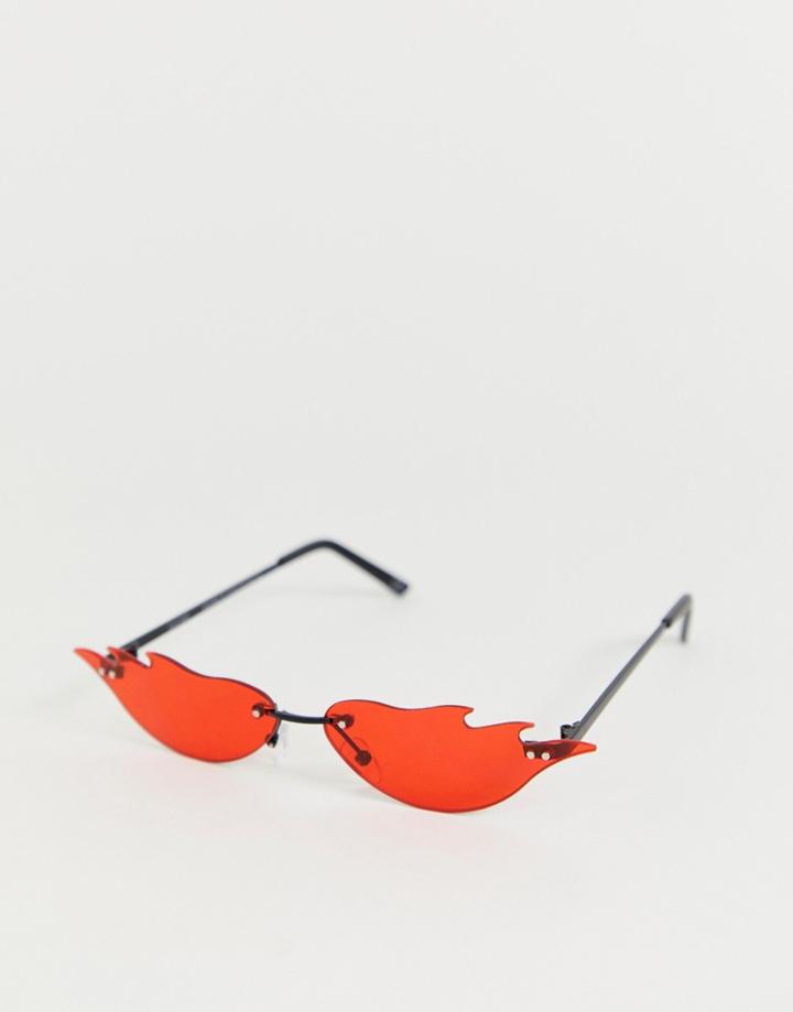Asos Design Flame Fashion Glasses In Red Lens - Black