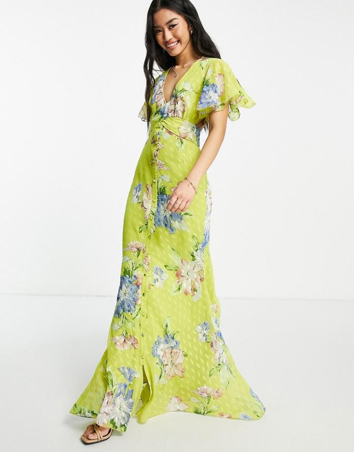 Asos Design Maxi Tea Dress In Jaquard With Color Pop Floral Print-multi