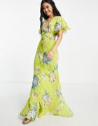 Asos Design Maxi Tea Dress In Jaquard With Color Pop Floral Print-multi