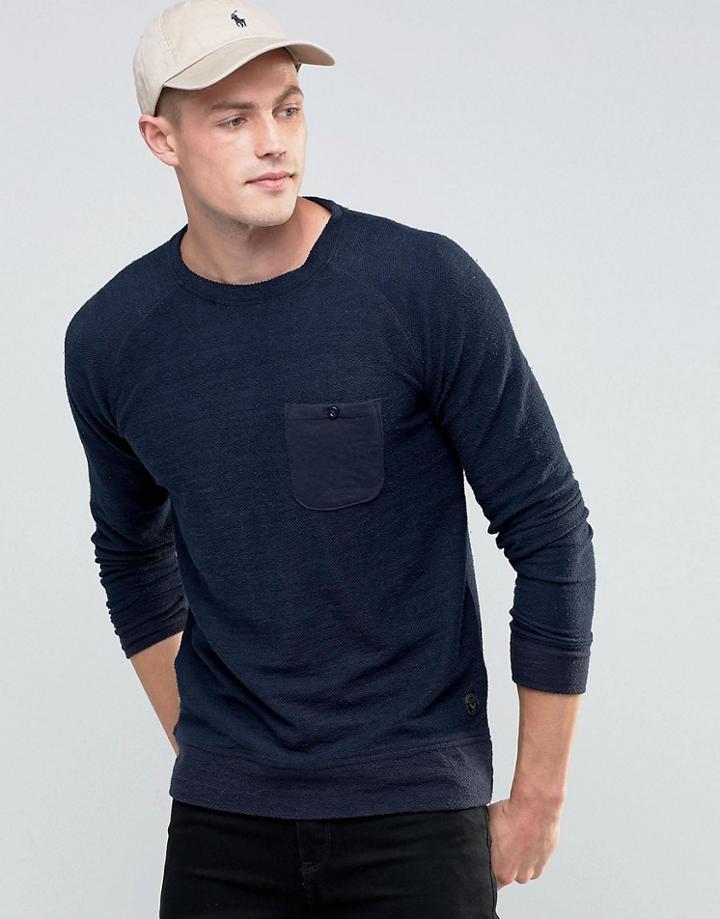 Brave Soul Loop Back Crew Neck Sweater - Navy