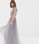 Needle & Thread Embellished Bodice Tulle Maxi Gown In Lavender-purple