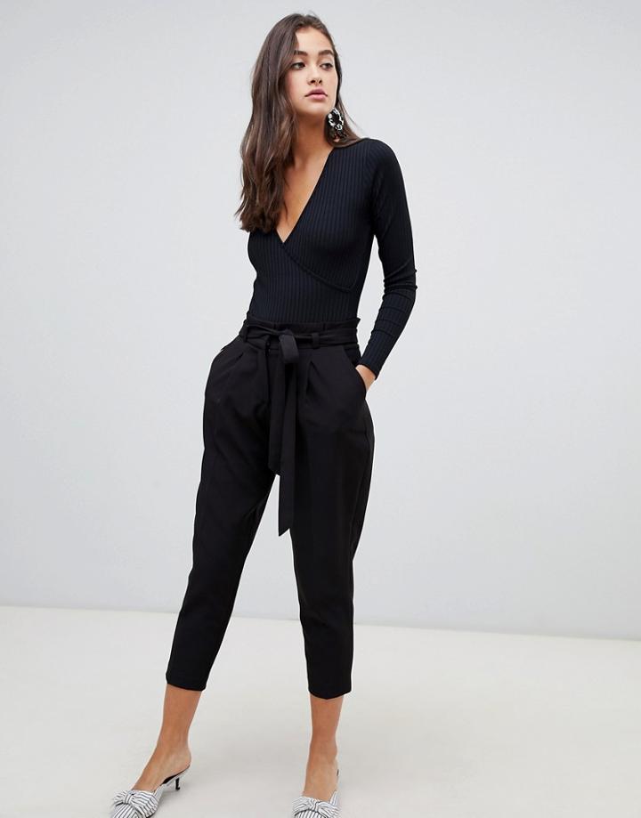 New Look Tie Waist Pants In Black - Black