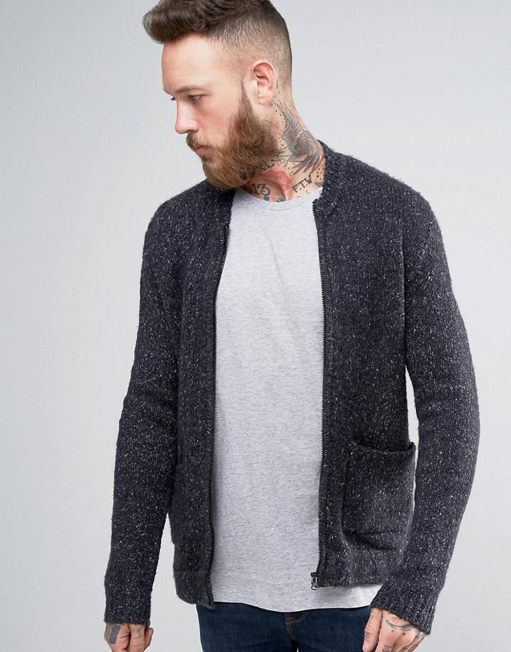 Asos Knitted Bomber Jacket With Elasticated Waist And Side Entry Pocke