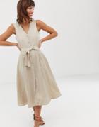 & Other Stories Belted Linen Blend Midi Dress In Natural Beige