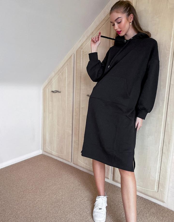 Monki Zandra Organic Cotton Hoodie Dress In Black