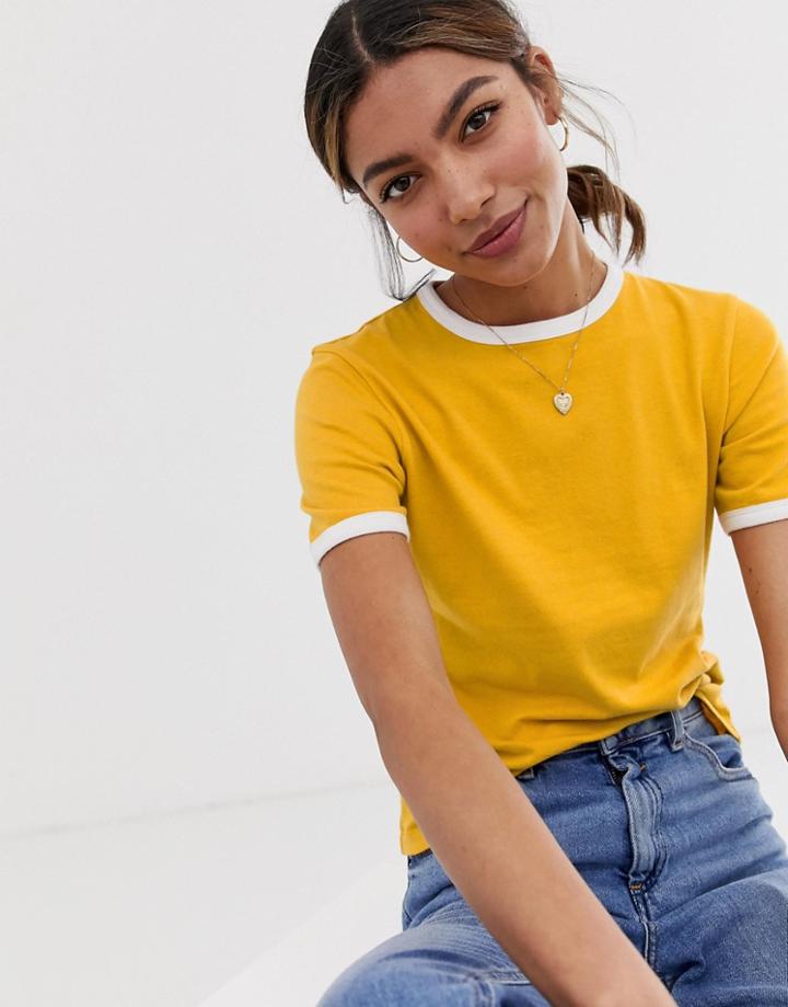 Asos Design Fitted T-shirt With Contrast Trim In Yellow-multi