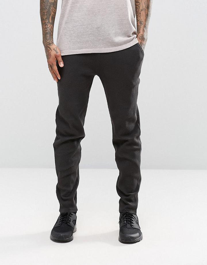 Asos Skinny Joggers In Waffle Fabric In Washed Black - Washed Black