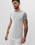 Asos Design Sleeveless Muscle Hoodie In White Marl - White