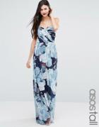 Asos Tall Wedding Chiffon Bandeau Printed Maxi Dress - Multi