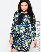 Praslin Plus Pencil Dress In Floral Print With Contrast Insert - Floral