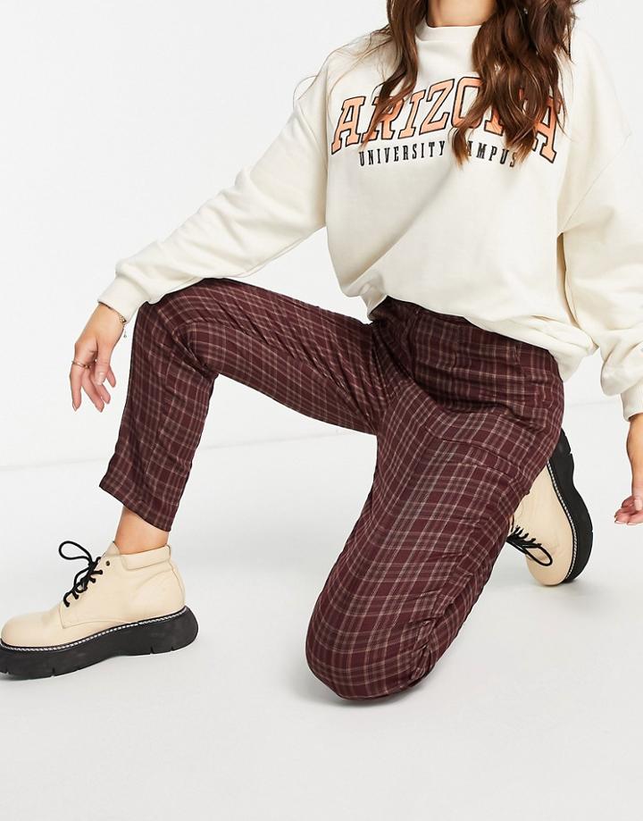 Urban Threads Tailored Pants In Burgundy Check - Part Of A Set