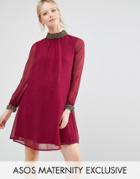 Asos Maternity Shift Dress With Gold Cluster Embellishment - Red