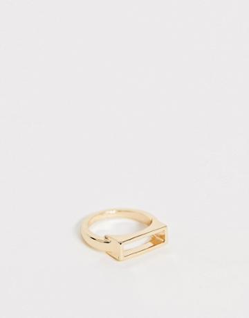 Asos Design Ring In Cut Out Rectangle Design In Gold Tone - Gold