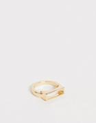 Asos Design Ring In Cut Out Rectangle Design In Gold Tone - Gold