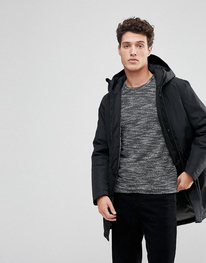 Selected Homme Hooded Waterproof Down Parka - Black