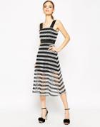 Asos Premium Lace Midi Dress In Stripe - Stripe