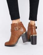 New Look Cross Strap Heel Ankle Boots - Tan