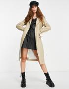 Only Leather Look Trench Coat In Sand-neutral