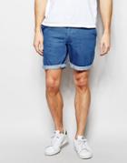 Asos Denim Chino Shorts In Stretch Slim Mid Blue - Mid Blue