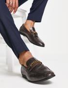Asos Design Loafers In Brown Faux Leather With Snake Effect