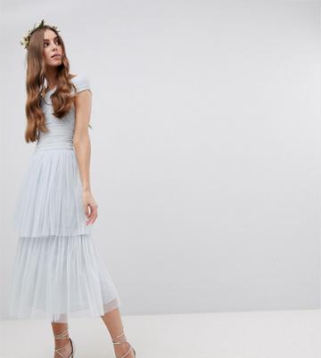 Maya Tall Premium Tulle Layered Midi Bridesmaid Skirt - Blue