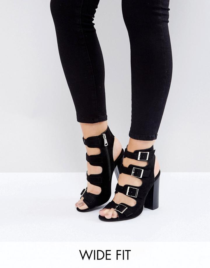 New Look Wide Fit Buckle Block Heels - Black