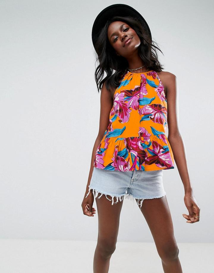 Asos Trapeze Sun Top In Cotton Tropical Print - Multi