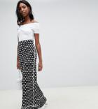 Asos Design Tall Wide Leg Pants With Contrast Bind In Mono Print - Black